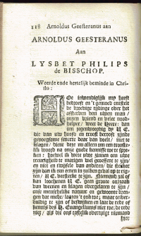 Brief Arnoldus Geesteranus aan Lysbet Philips de Bisschop